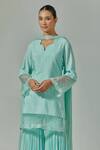 House Of TA-YA_Blue Chanderi, Georgette, Chiffon Embroidery Sweetheart Hand Kurta Gharara Set _Online_at_Aza_Fashions