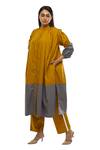 Buy Khat Yellow Poplin, Cotton Mandarin Collar Color Block Dress Pant Set Online at Aza Fashions Buy_Khat_Yellow Poplin, Cotton Mandarin Collar Color Block Dress Pant Set _Online_at_Aza_Fashions