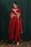 The Aarya_Red Silk, Maheshwari Zari, Embroidery Placement Floral Anarkali And Palazzo Set _Online_at_Aza_Fashions