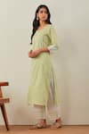 TIC_Green Cotton Embroidery Chikankari Round Rooh Kurta And Palazzo Set _Online_at_Aza_Fashions