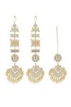 Ishhaara_Gold Plated Stones, Kundan Geometric Floral Chandbali Earring And Maangtikka _Online_at_Aza_Fashions