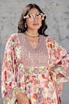Nikita Vishakha_Purple V-neck Floral Printed Kaftan Set With Pant _Online_at_Aza_Fashions