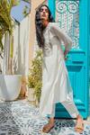 Tatwa_Ivory Handloom Cotton, Viscose, Silk Embroidery, Chanderi Kurta And Pant Set _Online_at_Aza_Fashions