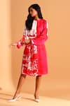 Moh India_Magenta Cupro Printed Floral Round High Neck Colorblock Tunic _Online_at_Aza_Fashions