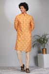 Eleven Brothers_Yellow Kurta Mulberry Silk Print Amber And Pant Set _Online_at_Aza_Fashions