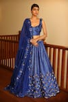 Miku Kumar_Blue Silk Hand Embroidered Sequin Chevron Pattern Bridal Lehenga Set  _Online_at_Aza_Fashions