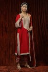 Shikhar Sharma_Red Silk Chanderi Embroidered Pearl Leaf Neck Kurta Pant Set _Online_at_Aza_Fashions