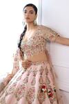 Pallavi Poddar_Pink Silk, Tulle Zari, Embroidery V-neck Jaipur Zardozi Bridal Lehenga Set _Online_at_Aza_Fashions