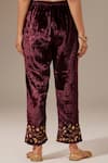 Anantaa by Roohi_Wine Velvet Embroidered Floral Palazzo Pant _Online_at_Aza_Fashions