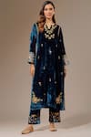 Buy_Anantaa by Roohi_Blue Velvet Embroidered Floral Notched Placed Kurta _at_Aza_Fashions