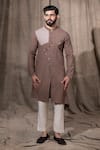 Shreyansh Designs_Brown Cotton Linen Blend Solid Overlap Full Sleeve Kurta  _Online_at_Aza_Fashions