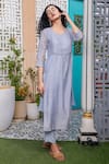 Tatwa_Blue Handloom Cotton, Viscose, Silk Embroidery Chanderi Flower Kurta And Pant Set _Online_at_Aza_Fashions