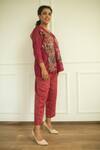 Oja_Pink Handloom Silk Embroidered Applique V Neck Shirt With Pant _Online_at_Aza_Fashions