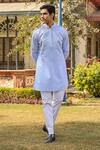Raw & Rustic By Niti Bothra_Blue Silk Embroidery Lucknowi Kurta _Online_at_Aza_Fashions