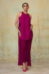 Style Junkiie_Magenta Heavy Georgette Embellished Beaded Lace Slit Trousers  _Online_at_Aza_Fashions