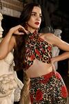 Sanam_Multi Color Silk Halter Neck Perla Draped Top And Trouser Set _Online_at_Aza_Fashions