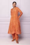 Ek Katha_Orange Mulberry Silk Printed Batik V Neck A-line Kurta _Online_at_Aza_Fashions