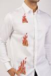 Sanjana reddy Designs_White Stretchable Cotton Hand Embroidered Fire Shirt  _Online_at_Aza_Fashions