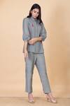 Chambray & CO. Green Silk Applique Collared Leilah Work Shirt And Pant Set Online at Aza Fashions Chambray & CO._Green Silk Applique Collared Leilah Work Shirt And Pant Set _Online_at_Aza_Fashions