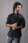 Hilo Design_Black Giza Cotton Pintuck Shirt _Online_at_Aza_Fashions