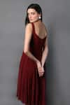 Swatee Singh_Maroon Georgette Solid Sweetheart Neck Pleated Midi Dress _Online_at_Aza_Fashions