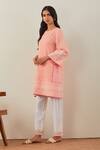 The Indian Cause_Peach Cotton Embroidery Thread Round Pak Wide Arm Kurta _Online_at_Aza_Fashions