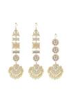 Ishhaara_Gold Plated Beads, Pearls, Stones Kundan Geometric And Floral Motif Earrings Set _Online_at_Aza_Fashions