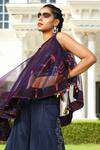 Shilpi Gupta_Purple Cape Sheer Hand Embroidered And Embellished Sequin Asymmetric Trouser Set _Online_at_Aza_Fashions