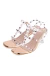 Kaltheos_Pink Embellished Cube Stud Square Toe Heels _Online_at_Aza_Fashions