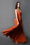 Swatee Singh_Orange Georgette Solid Tube Neck Pleated Hem Corset Gown _Online_at_Aza_Fashions