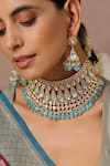 Swabhimann_Blue Beads Polki Embellished Layered Choker Set _Online_at_Aza_Fashions