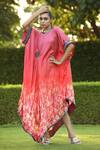 Shilpi Gupta_Coral Modal Satin Printed V Neck Kaftan Tunic  _Online_at_Aza_Fashions