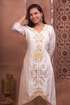 Geetika Jain_Ivory Kurta - Pure Chanderi Hand Embroidery Pearls V Neck Floral Set  _Online_at_Aza_Fashions