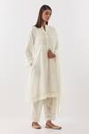 Amisha Kothari_Ivory Chanderi , Organza Lace, Cut Work, Gunjan Solid Kurta Set _Online_at_Aza_Fashions