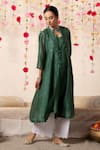 Marche_Emerald Green Cape  Chanderi Round Paneled And Pant Set _Online_at_Aza_Fashions