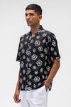 Genes Lecoanet Hemant_Black Cotton Cuban Collar 3d Floral Print Shirt_Online_at_Aza_Fashions