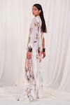AK-OK_White Silk Print Ostrich Round Top And Trouser Set With Floral Kaftan  _Online_at_Aza_Fashions
