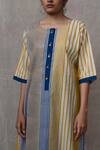 Shop_BANANA labs_Blue Cotton Printed Stripe Round Straight Kurta Set With Shrug _Online_at_Aza_Fashions