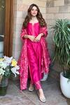 Shrutkirti_Pink Chanderi Printed Floral Notched Kurta Set For Women_Online_at_Aza_Fashions