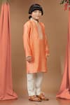 Kora By Nilesh Mitesh_Orange Silk Printed And Embroidered Bandhej Kurta Set _Online_at_Aza_Fashions