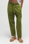 Terra Luna_Green 100% Organic Handloom Oxford Cotton Solid Front Drawstring Pant _Online_at_Aza_Fashions