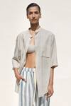 Urvashi Kaur_Off White Handspun Cotton Arris Stripe Pattern Bralette_Online_at_Aza_Fashions