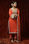 Shikhar Sharma_Orange Silk Chanderi Embroidered Pearl Round Kurta Pant Set _Online_at_Aza_Fashions
