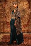 Aditi Gupta_Green Satin Woven And Embroidered Jamawar Pallu Pre-draped Saree With Blouse _Online_at_Aza_Fashions