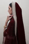 Shrutkirti_Red Silk Velvet Embellished V Neck Zoya Lehenga Set _Online_at_Aza_Fashions