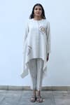 Linen Bloom_Beige 100% Linen Embroidery Thread High Low Hem Tunic _Online_at_Aza_Fashions