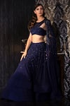 Shilpi Gupta_Blue Net Embroidered Glass Beads Cape Sleeved Blouse And Lehenga Set _Online_at_Aza_Fashions