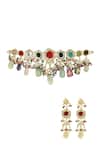 Buy_Ishhaara_Multi Color Stones Gold Navratna Choker Set _at_Aza_Fashions