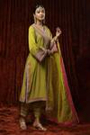 SHIKHAR SHARMA_Green Silk Chanderi Embroidered Pearl V Neck Kurta Set _Online_at_Aza_Fashions