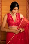 Deep Thee_Red Silk Embroidery Mandala Plunge V Sita Hand Palla Saree With Blouse _Online_at_Aza_Fashions